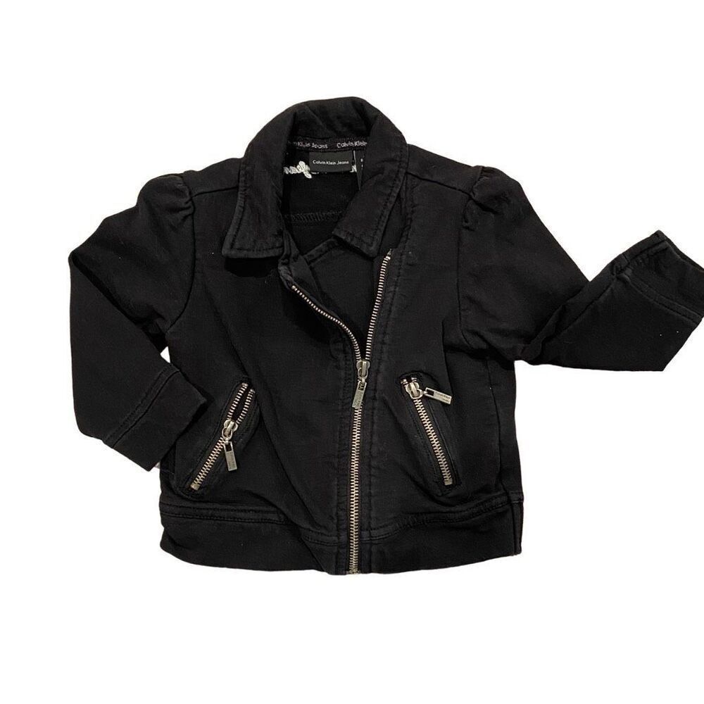 Calvin Klein Biker Jacket Unisex Black Denim Zipper Coat Size 3T